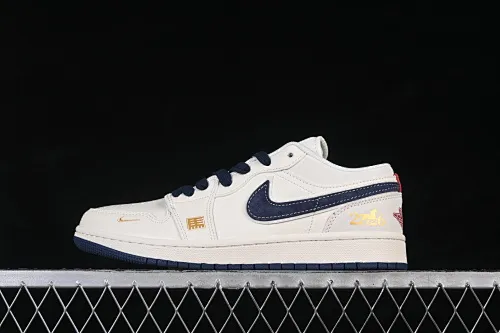 All categories Air Jordan Jordan series basketball shoes Air Jordan 1 Low High-end customized low-top sneakers Air Jordan 1 Low AJ1 Joe 1 meter white navy high-end customized low-top retro basketball shoes JP2026-121